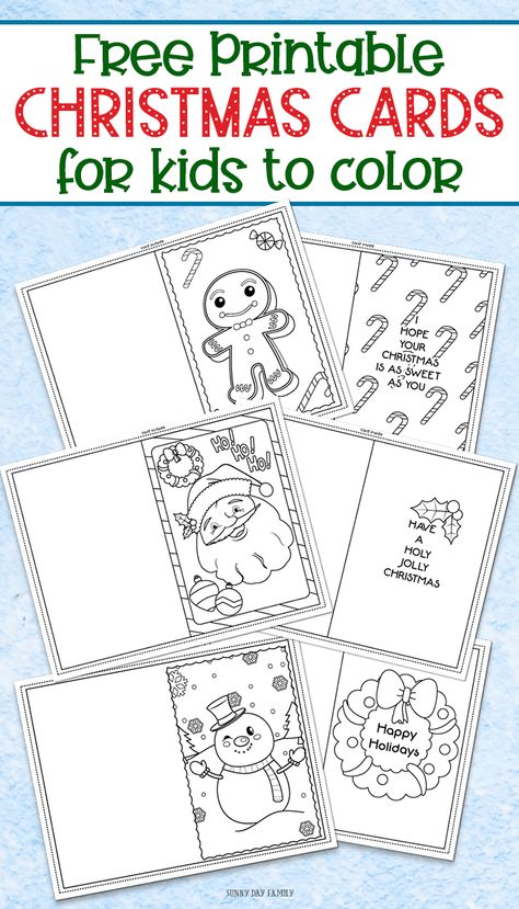 FREE printable Christmas cards for kids to color and send! Perfect for teacher gifts, grandparent gifts, or a Christmas random act of kindness. Super cute and fun Christmas craft for kids! #christmascards #christmascardideas ##christmas #christmascrafts #craft #diy #kidscrafts #kidsactivities Printable Christmas Cards For Kids, Christmas Cards For Kids, Free Printable Christmas Cards, Christmas Cards Kids, Christmas Homescreen, Christmas Kindergarten, Fun Christmas Crafts, Cards For Kids, Christmas School