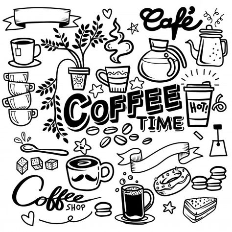 Sketch Notes Doodles, Cafe Background, Coffee Background, Coffee Doodle, Sketch Note, Line Doodles, Cinnamon Syrup, Note Doodles, Cafe Wall Art