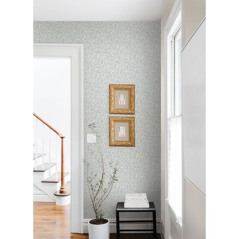 Blue Wisley Peel & Stick Wallpaper - On Sale - Bed Bath & Beyond - 36646639 Simple Charms, Wallpapered Entryway, Hallway Wallpaper, Office Wallpaper, Wallpaper Accent Wall, Professional Decor, Package Deal, Blue Vinyl, White Backdrop