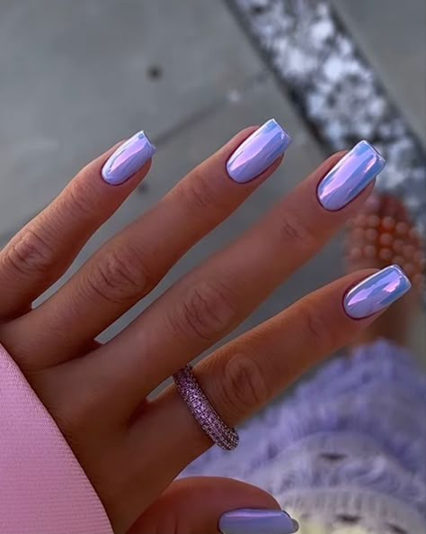 Chrome Bright Nails, Summer 2024 Nails Design, Summer Chrome Nails, Chrome Nail Colors, Purple Chrome Nails, Unghie Sfumate, Chrome Nails Designs, Lavender Nails, Purple Nail