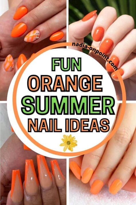 Summer Orange Nail Ideas Orange Nails Design, Summer Orange Nails, Orange Nail Ideas, Orange Nail Designs, Summer Nail Ideas, Orange Nail Polish, Orange Nail, Hot Orange, Summer Orange