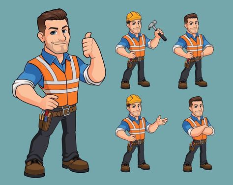 set of construction worker mascot character design premium vector Mascot Design Ideas, Mascot Character Design, Set Construction, Cartoon Avatar, Storyboard Illustration, Mascot Character, Easy Doodle Art, Construction Worker, Mascot Design