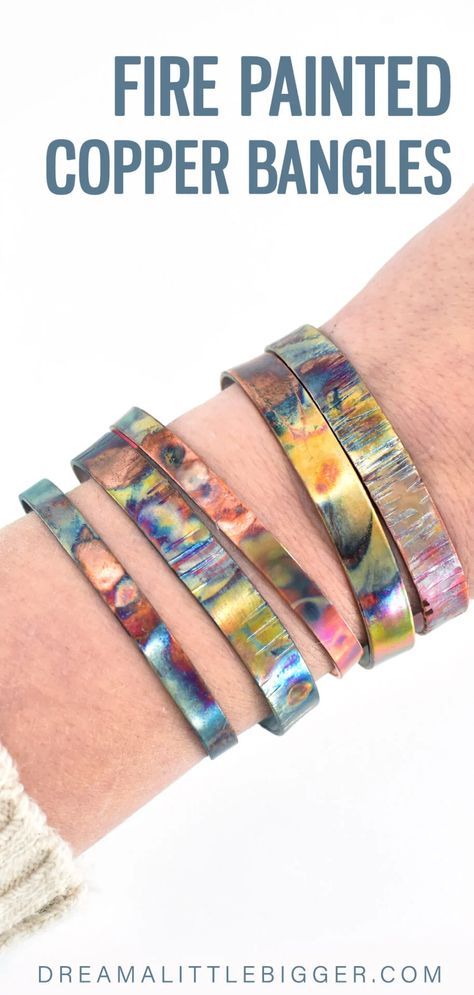 Jewelry From Copper Pipe, Copper Painting Art, Hammered Metal Jewelry, Copper Jewelry Diy, Flame Painting, Copper Bangles, Handmade Copper Bracelet, Handmade Copper Jewelry, Copper Work