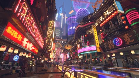 ArtStation - Futuristic Japanese Market (Video is available), Samuel Felix Eugene Martono Futuristic City Wallpaper Desktop, Japanese Landscape Wallpaper Desktop, Futuristic Japanese City, Dotonbori Osaka, Technology Design Graphic, Market Video, Japan City, Japan Technology, Desktop Wallpaper Art