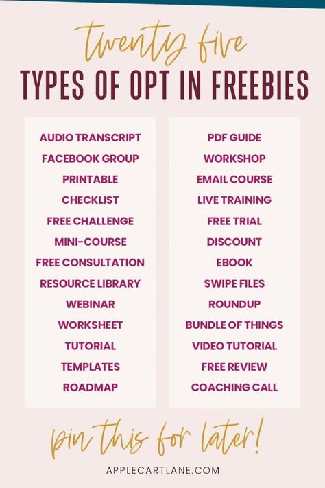 Find out how you can start or grow your email list with these 25 creative opt-in freebie ideas and examples of successful opt-ins. Lead Magnet Ideas, Freebie Ideas, Magnet Ideas, Blog Planning, Email List Building, Email Marketing Design, Lead Magnet, Email Marketing Strategy, Pinterest Tips