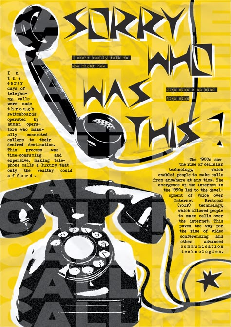 #graphicdesign #poster #typography #illustrator #photoshop #adobe #behance #itsnicethat #punk #yellow #telephone Graphic Design Posters Yellow, Graphic Poster Illustration, Poster Graphic Design Typography, Typography Poster Design Illustration, Product Poster Ideas, Retro Poster 90s, Poster Ideas Canva, Office Poster Design, Aesthetic Advertisement