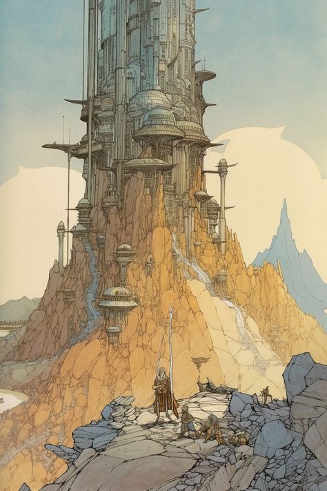 Sci Fi Desert Concept Art, Arcology Concept Art, Futuristic Environment Concept Art, Desertpunk City, Megastructures Concept Art, Sci Fi Landscape Concept Art, Sci Fi Environment Art, Sci Fi Village, Environment Concept Art City