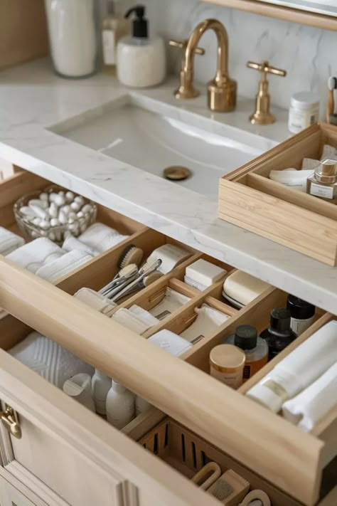 How To Organize A Deep Bathroom Drawer: Efficient Storage Tricks Deep Bathroom Drawer Organization, Bathroom Drawer Organization Ideas, Bathroom Drawer Storage, Storage Tricks, Bathroom Vanity Drawers, Bathroom Drawer Organization, Over Toilet Storage, Bathroom Organization Ideas, Space Saving Bathroom