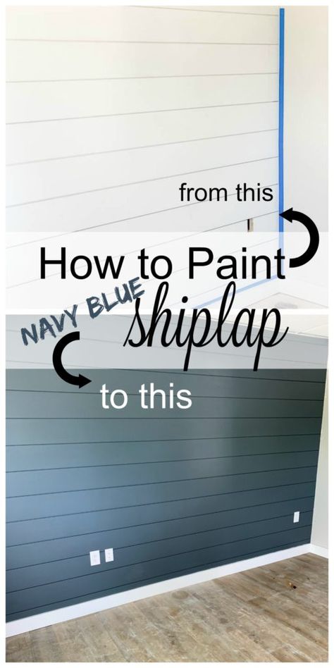 Painting Shiplap / How to paint shiplap walls with navy blue paint. #painting #shiplap #shiplapaddict Navy Blue Shiplap Wall, Paint Shiplap Walls, Blue Shiplap Wall, Blue Shiplap, Shiplap Room, Gray Shiplap, Navy Blue Paint, Painting Shiplap, Shiplap Walls