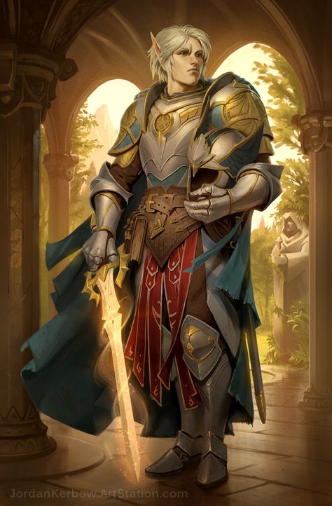 "Pathfinder Portrait: Elf Paladin" by Jordan Kerbow Dnd Cleric Art, Elf Paladin, Dnd Paladin, Evelynn League Of Legends, Dnd Elves, Half Elf, Elf Characters, Pathfinder Character, Fun Characters