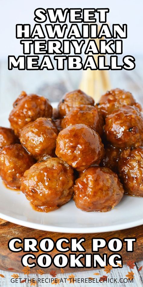 Crock Pot Sweet Hawaiian Teriyaki Meatballs Fall Crockpot Meals, Meatball Appetizer Crockpot, Teriyaki Meatballs Recipe, Sweet Meatballs, Easy Fall Dinner, Easy Fall Dinner Recipes, Thanksgiving Crockpot Recipes, Fall Crockpot, Meatball Appetizer Recipe