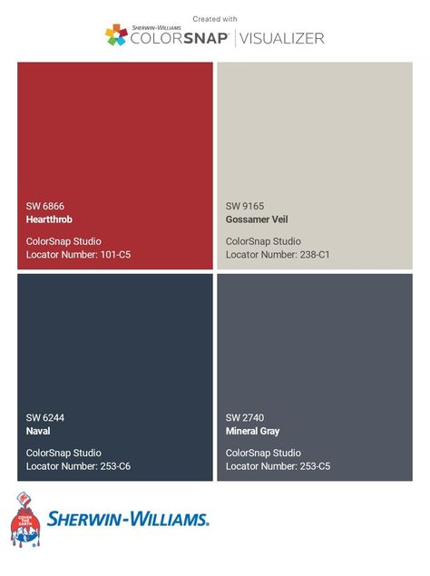 Red Blue Gray Color Scheme, Blue Red Gray Color Palette, Red Blue Grey Color Palette, Patriotic Color Palette, Colors That Compliment Navy Blue, Red Color Combinations, Family Room Colors, Bedroom Colour Palette, Paint Color Inspiration