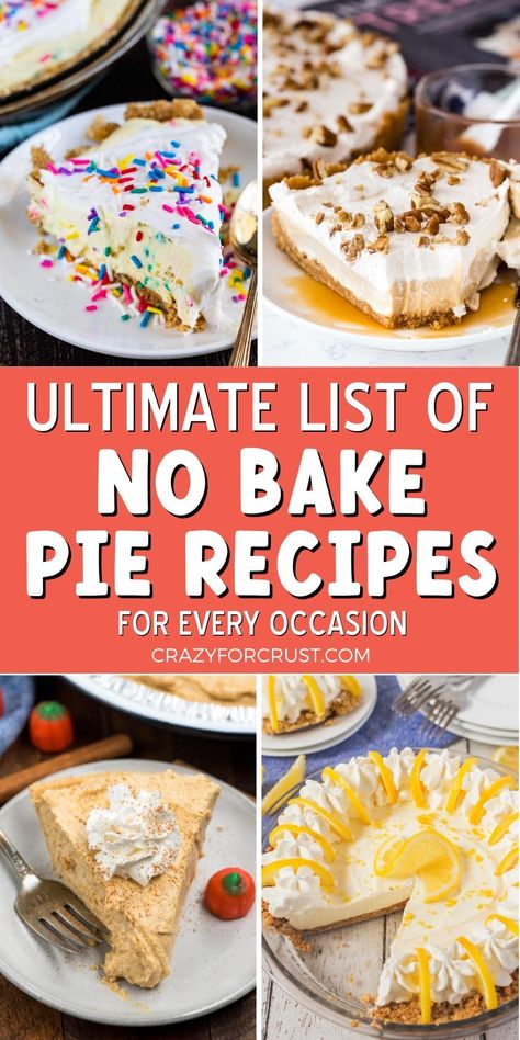 No Bake Pie Filling Recipes, No Bake Mini Pies For Kids, Pies With Premade Crust, Mini No Bake Pies, Freezer Pies Recipes, Pies That Don't Need Refrigeration, No Bake Pies Recipes, Refrigerator Pies Recipes, Pie Recipes No Bake