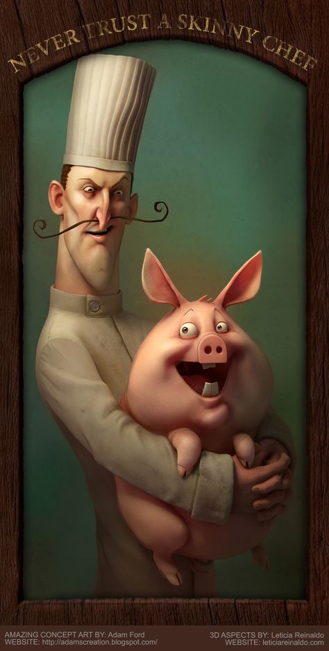 ArtStation - NEVER TRUST A SKINNY CHEF, Leticia Reinaldo Gillett Pig Art, 3d Artist, 3d Characters, Pigs, Digital Artwork, Digital Illustration, Animal Art, Fantasy Art, Cool Art