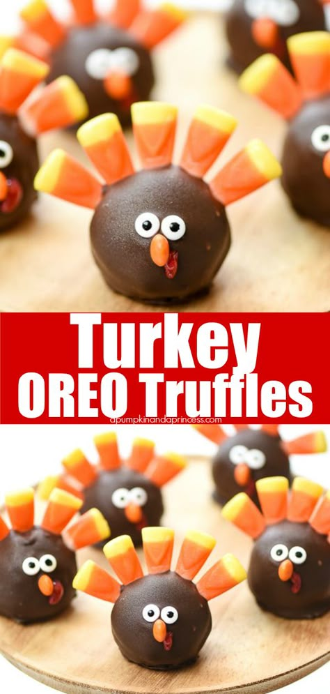 Cute Thanksgiving Desserts, Turkey Desserts, Easy Thanksgiving Dessert, Corn Thanksgiving, Dessert For Kids, Thanksgiving Chocolates, Thanksgiving Desserts Kids, Oreo Truffles Recipe, Candy Eyes