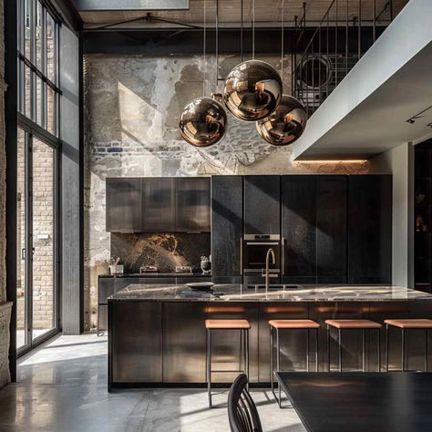 32 Kitchens Fusing Mid-Century Charm with Industrial Design Building Kitchen, Kitchen Architecture, Warehouse Office, Diy Kitchen Projects, Porch House Plans, Industrial Style Kitchen, Loft Kitchen, Industrial Style Decor, Home Design Software