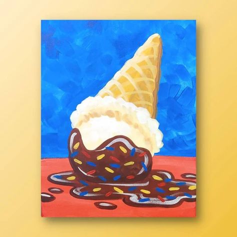 Acrylic Painting Ideas For Kids, Acrylic Painting For Kids, Ice Cream Painting, Kids Canvas Painting, Painting Ideas For Kids, Unicorn Painting, Paint Party Ideas, Painting Kids, Rainbow Painting