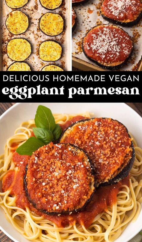 This Eggplant Parmesan is tender on the inside and crispy on the outside, topped with marinara sauce and your cheese of choice. Enjoy this cozy vegan dinner with a serving of pasta. Whether you’re cooking for your family or entertaining guests, this vegan eggplant parmesan recipe is a crowd-pleaser that is sure to satisfy everyone’s taste buds. Eggplant Parmesan Vegan, Eggplant Recipes Vegan, Gluten Free Eggplant Parmesan, Vegetarian Eggplant Recipes, Vegan Sandwich Ideas, Vegan Eggplant Recipes, Roasted Recipes, Vegan Eggplant Parmesan, Eggplant Parmesan Recipe