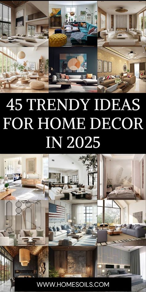 Trendy home decor in 2025 combines warm neutrals, jewel tones, and sustainable designs for timeless elegance. Statement lighting and natural stone accents elevate interiors with both function and style. Trending Decor Interior Design, Trending Home Decor 2024, Decor Trends 2025, 2025 Home Decor, Home Decor 2025, Types Of Decor Styles Interior Design, 2025 Home Decor Trends, Latest Decorating Trends, Front Room Decor