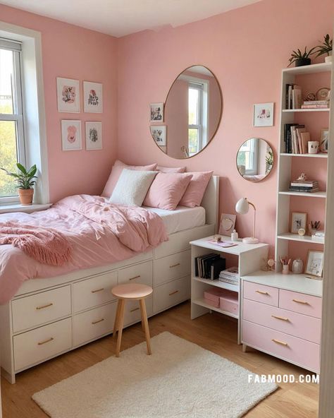 cute pink bedroom for teen girls Pink Teenage Room Ideas, Small Preteen Girls Bedroom, Pre Teen Room Ideas Girl, 10 Year Girl Bedroom Ideas, Small Room Girls Bedroom Ideas, Girls Bedroom Colour Ideas, Light Pink Teenage Girl Bedroom, Very Small Kids Bedroom Ideas, Girls Small Room Ideas