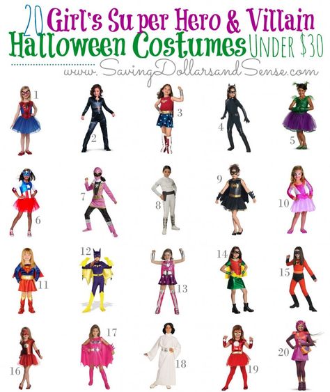 Best Super Hero & Villain Costumes for Girls Heroes And Villains Costumes, Girl Superhero Costumes, Villain Dresses, Superhero Halloween Costumes, Sibling Costume, Hero Villain, Holidays Crafts, Supergirl Costume, Superhero Halloween