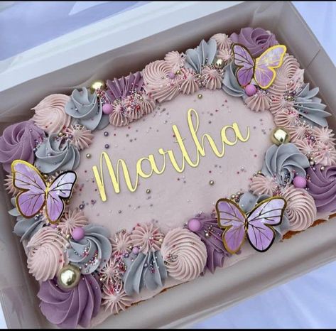 Purple Butterfly Birthday, Butterfly Birthday Cake, Square Cake Design, Pastel Rectangular, Sheet Cake Designs, Rectangle Cake, Butterfly Birthday Cakes, Purple Cake, Birthday Sheet Cakes