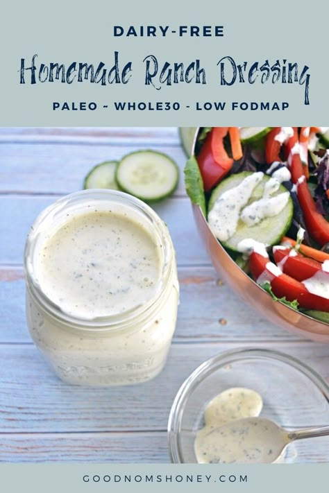 Low Fodmap Ranch, Dairy Free Dressing, Ranch Dressing Recipe Homemade, Budget Dinners, Dairy Free Meals, Low Fodmap Diet Recipes, Dairy Free Recipes Dinner, Fodmap Diet Recipes, Paleo Salads