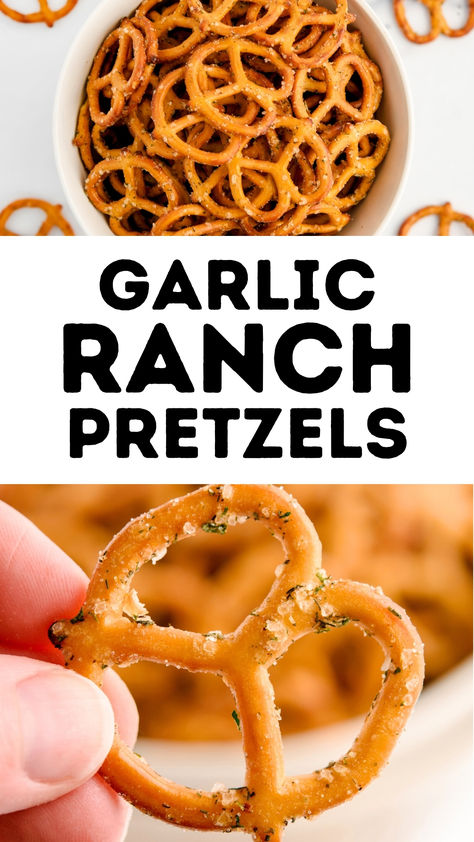 Garlic Ranch Pretzels Garlic Pretzel Recipe, Pretzels Seasoned, Pretzel Snack Recipes, Garlic Ranch Pretzels, Flavored Pretzels, Ranch Pretzels, Pretzel Recipes, Seasoned Pretzels, Garlic Ranch