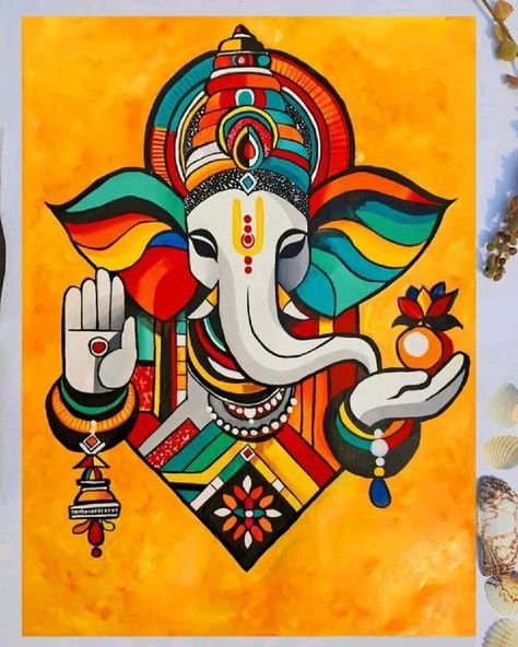 Ganpati Bappa Acrylic Painting, Mini Canvas Ganesha Painting, Ganpati Abstract Painting, Ganpati Paintings Creative, Ganpati Canvas Painting, Painting Ideas Indian, Ganpati Painting, Ganesh Painting, Diwali Drawing