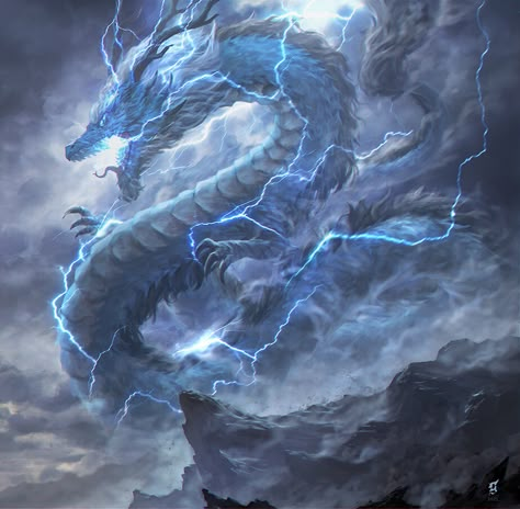 ArtStation - Clash of the Dragons Lighting Dragon, Lightning Dragon, Fantasy Dragon Art, Elemental Dragons, Eastern Dragon, Types Of Dragons, Dragon God, Mythical Creatures Fantasy, Dragon Artwork Fantasy