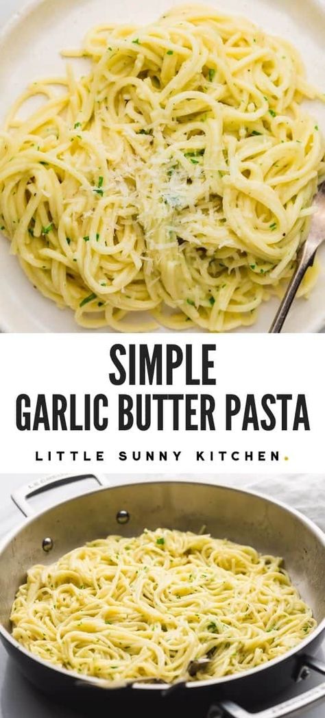 Plain spaghetti is smothered in a decadent butter garlic sauce, then topped with freshly grated parmesan and parsley. Simple and perfect garlic butter pasta in just 20 minutes! #garlicbutterpasta #butteredpasta #simplepasta Spaghetti Butter Garlic Sauce, Garlic Butter Spaghetti Noodles, Chicken Pasta Recipes Easy Quick Dinner Garlic Butter, Easy Garlic Pasta Recipes, Plain Spaghetti Recipes, Butter And Garlic Pasta, Plain Noodle Recipes, Garlic Butter Pasta Recipes, Plain Pasta Recipes