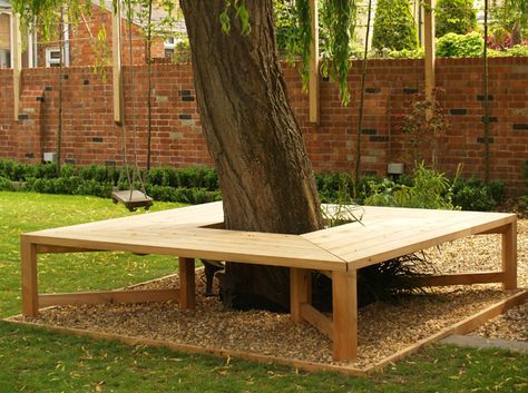 Tree Deck Platform, Seating Around Tree, Boom Bank, Deck Around Trees, Bench Around Trees, Wildlife Garden Design, Tree Seat, Backyard Table, Landscaping Around Trees