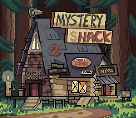 Lofi Pixel Art, Cozy Pixel Art, Fantasy Pixel Art, 8 Bit Art, Desenhos Gravity Falls, Mystery Shack, Arte 8 Bits, 8bit Art, Cool Pixel Art