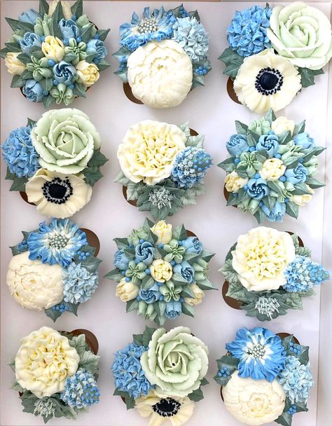 Cups of Dew Kylie Baby Shower, Buttercream Flowers Cupcakes, Dedication Cake, Flower Cake Design, Business Birthday, Birthday Sale, Buttercream Flower Cake, 21st Birthday Cakes, White Cupcakes