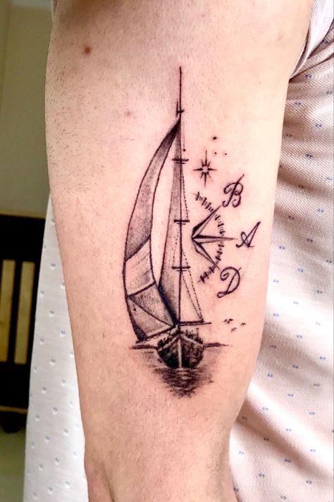 Sailing Tattoo, Minimalist Eclectic, Sailboat Tattoo, Dad Tattoo, Lady Bug Tattoo, Lighthouse Tattoo, Boat Drawing, Bug Tattoo, Dad Tattoos