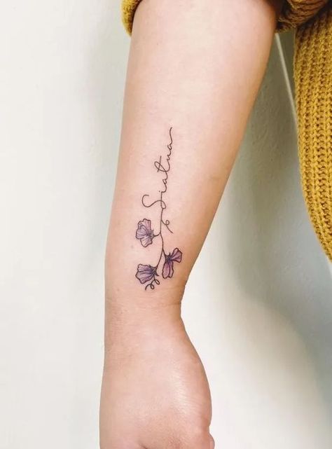 Elegant vine tattoo on the wrist in 10 ideas Sweet Pea Name Tattoo, Sweetpea Tattoos, Daisy And Sweetpea Tattoo, Small Sweet Pea Tattoo, Daisy And Sweet Pea Tattoo Birth Flower, Sweet Pea Tattoo Design, Daisy And Sweet Pea Tattoo, Sweetpea Tattoo, Sweetpea Flower Tattoo