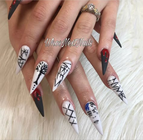 Rapper Nails Xxxtentacion Nail Ideas, Rappers Nails, Juice Wrld Nails Acrylic, Xxxtentacion Nails, Juice Wrld Nails, Rapper Nails, Alt Nails, Nail Portfolio, Poison Tree