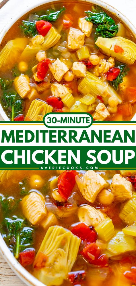 Mediterranean Chicken Soup, Mediterranean Soup Recipes, Diet Soups, Mediterranean Soup, Gourmet Soup, Mediterranean Diet Food List, Mediterranean Recipes Healthy, Mediterranean Diet Recipes Dinners, Vegetable Soup Healthy