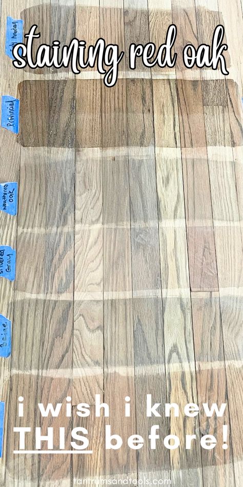 Planning on refinishing hardwood floors and looking for the best stain color for red oak floors? This how to choose hardwood floor color stain guide is for you! I’m sharing everything you need to know when restaining oak floors. I made all the oak floor refinishing mistakes when I stained wood floors so you don't have to! SAVE this DIY Home Updates + Home Improvement Projects idea + discover best hardwood refinishing stain colors for your home. Tips to pick red oak stain colors hardwood floors. Weather Oak Stain On Red Oak, Minwax Stain On Red Oak Floors, Staining Oak Floors, Natural Stain Red Oak Floors, Refinishing Honey Oak Floors, Oak Floor Stains Before And After, Duraseal On Red Oak Floors, Red Oak Wood Floor Stain Colors, Dark Walnut Stain On Red Oak