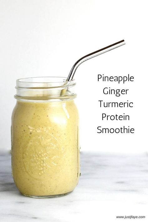 Pineapple Ginger Turmeric Protein Smoothie Pineapple Ginger, Turmeric Smoothie, Turmeric Recipes, Inflammatory Recipes, Ginger Smoothie, Protein Smoothies, Ginger Turmeric, Inflammatory Diet, Inflammatory Foods