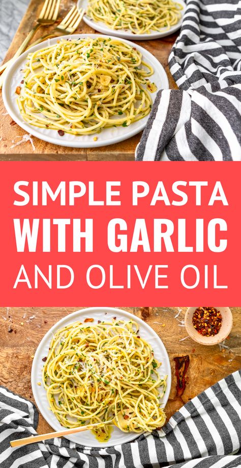 Simple Pasta with Olive Oil and Garlic -- this classic garlic and olive oil pasta (aka Pasta Aglio e Olio) is easy enough for weeknight meals but classy enough for a date night or entertaining guests! Especially when served with freshly grated Parmesan cheese... | olive oil pasta sauce | garlic olive oil pasta sauce | simple pasta sauce olive oil #pasta #pastasauce #garlicpastarecipes #garlicpasta #oliveoil #aglio #easyrecipe #garlic Garlic Olive Oil Pasta Sauce, Olive Oil And Garlic Pasta, Garlic And Olive Oil Pasta, Pasta With Garlic And Olive Oil, Oil Pasta Sauce, Olive Oil Pasta Sauce, Pasta With Olive Oil, Garlic Olive Oil Pasta, Butter Sauce For Pasta