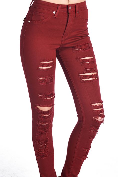 Parkers Jeans - Ripped High Waisted Skinny - Burgandy  #skinny #highwaisted #denim #jeans #distressed #ripped #lookbook #spring #burgandy #cutout #parkersjeans Red Ripped Jeans, Christmas Vampire, C Sharp, Cute Ripped Jeans, Maroon Jeans, Red Gothic, Sweet 16 Ideas, Red Jeans, Jeans Ripped