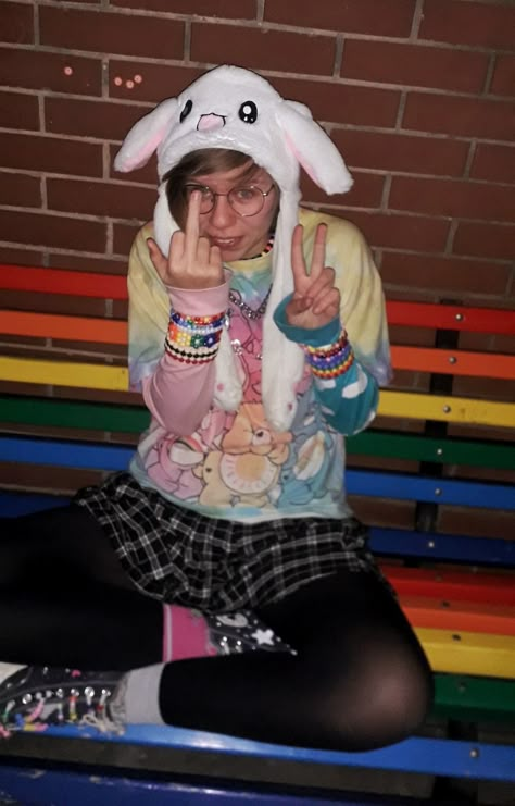 Scenecore Outfit Boy, 2020 Scenecore, 2020 Alt Kids Cringe, 2020 Kidcore, 2020 Alt Aesthetic, Scene Outfits Male, 2020 Alt Kid, Dark Kidcore, Bunny Hat Alt