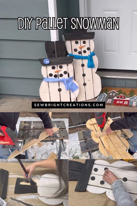 Add some whimsy to your front yard this winter with these DIY snowmen. They are fun pallet project that is perfect for your outdoor Christmas decor. Come see how easy it is so you can make you own snowmen too. Pallet projects, diy christmas decor, pallet snowmen, pallet decor, things to make with pallets, how to build with pallets, wood christmas decor, diy, christmas crafts, beginner pallet projects Build With Pallets, Things To Make With Pallets, Easy Pallet Projects, Diy Snowmen, Pallet Snowman, Wood Christmas Decor, Pallet Wood Christmas Tree, Pallet Wood Christmas, Christmas Portrait