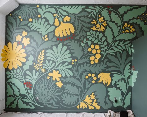 Jewel Tone Mural, Wall Mural Leaves, Archway Mural, Backyard Mural, Studio Mural, Mexican Jungle, Kitchen Mural, Lauren Hom, Floral Sketches