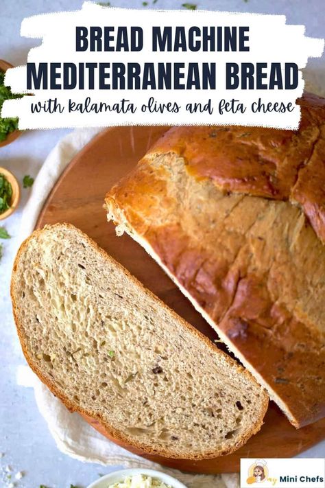 This Bread Machine Olive Bread recipe makes a tender, fluffy loaf full of Mediterranean flair- fresh herbs, kalamata olives and feta cheese! This yeast bread makes a great breakfast toast bread, grilled cheese bread, snack and dipping bread for soup. Bread For Soup, Grilled Cheese Bread, Feta Bread, Olive Bread Recipe, Mediterranean Bread, Dipping Bread, Best Bread Recipes, No Bread Diet, Olive Bread