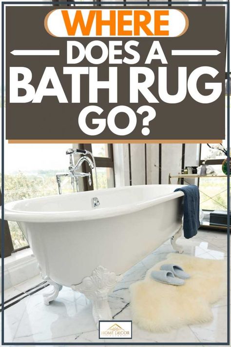 Where Does A Bath Rug Go? Article by HomeDecorBliss.com #HomeDecorBliss #HDB #home #decor Half Bath Rugs Ideas, How To Place Bathroom Rugs, Bathroom Rug Size Guide, Master Bath Rugs Placement, Small Bathroom Rug Placement, Rugs In Bathroom Ideas, Large Bathroom Rug Ideas, Bath Rugs Ideas, Bathroom Rug Placement