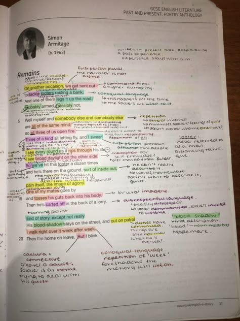 My annotations for the GCSE English Literature AQA Power and Conflict poems - Remains. [page 1] Macbeth Annotations Act 1, Remains Poem Annotations, Revision Notes English Literature, Remains Poem Analysis Gcse, Remains Annotations, Gcse English Literature Poetry Power And Conflict, Aqa Poetry Anthology Power And Conflict, Macbeth Act 1 Scene 2 Annotations, Remains Analysis