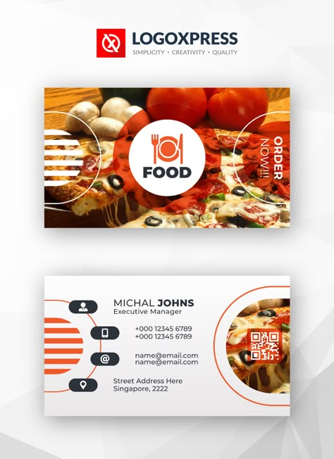 Restaurant & Food Business Card Design Template Business Card Food Design, Restaurant Visiting Cards Design, Food Visiting Card, Cart Visit Design, Food Card Design, Complimentary Card Design, Restaurant Card Design, Restaurant Business Card Design, Restaurant Card