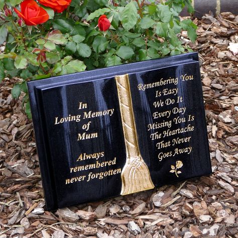 Beautiful book memorial crafted from premium, high-end luxury black granite - but at an affordable price!

This small headstone memorial measures approx 12" x 10" - the perfect size for crematorium memorials. Share with someone to give them some Memory Garden Ideas or for more granite memorials, why not visit our full range via our 
Website: https://snobssigns.co.uk/memorial

Snobs Signs - who are we? We're a small family business dedicated to creating the perfect memorial for your loved ones. Memory Garden Ideas, Grave Plaques, Memorial Book, Granite Memorial, Memory Garden, In Loving Memory Gifts, Granite Headstones, Memorial Plaques, Lost Loved Ones